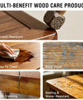 Slick All In One Cedar Wood Stain And Sealer One Gallon Non Toxic Waterproof Finish in use on various wood surfaces.