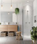Pure 7 Setting Filtered Showerhead with 1.75 GPM WaterSense in a modern bathroom, brushed nickel finish.