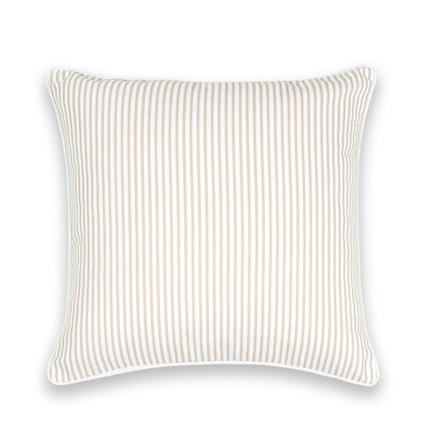 Fall Coastal Patio Pillow Cover 20x20 For Indoor Outdoor Use, Water Repellent Cushion Cover In Neutral Tan Stripe
