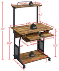 3 Tier Rolling Computer Desk With Keyboard Tray And Printer Shelf For Small Spaces Rustic Brown Mobile Home Office Workstation