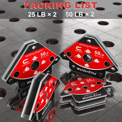 Heavy Duty Welding Magnet Set 4 Pack With 2 25Lb And 2 50Lb Magnets Arrow Holders on a metal surface