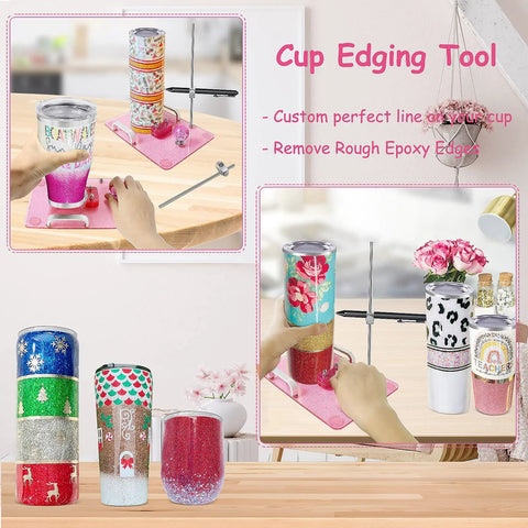 Cup Edging Tool With Replacement Blades, Edger Trimmer For Custom Tumblers, displayed with decorated cups on a table