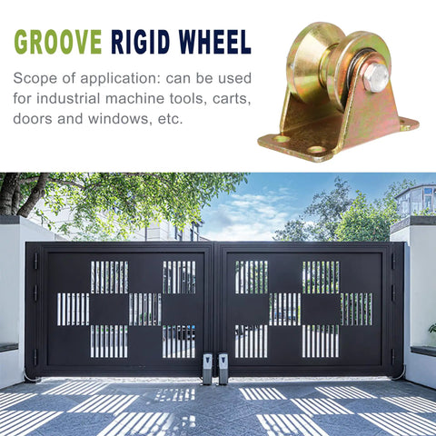 Heavy Duty Steel Groove Caster Wheel One Point Two Inch Rigid Mount Roller Bearing For Industrial Cart And Sliding Gate with a mounted bearing.