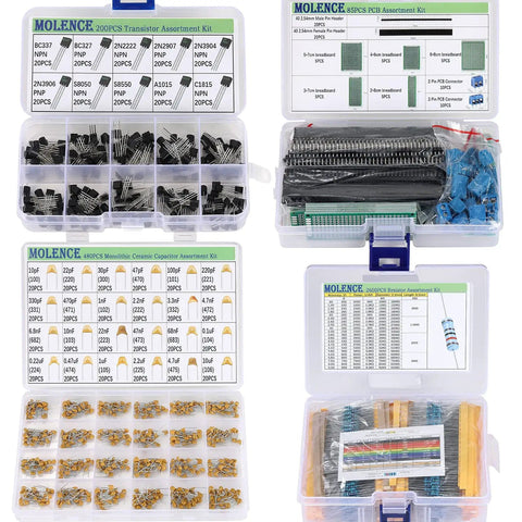 5162 Piece DIY Electronics Components Kit With Resistors Capacitors Inductors LEDs Diodes ICs PCBs Potentiometers Header Pins Jumpers Terminals Tact Switches And More For Prototyping Learning And Maker Projects in labeled compartments