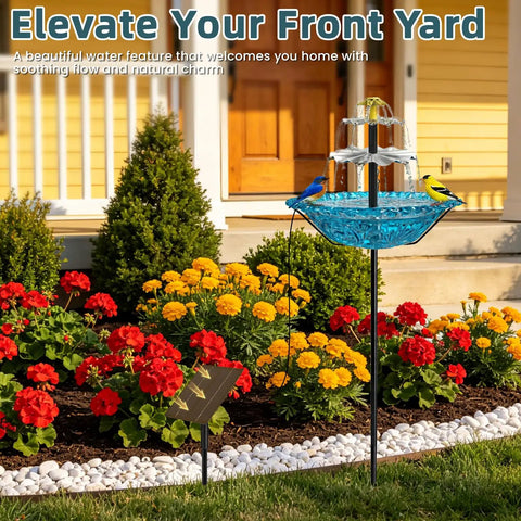 Sun Powered Bird Bath Fountain With Metal Stake Stand And Upgraded Spray System For Outdoor Gardens Yards Patios And Lawns