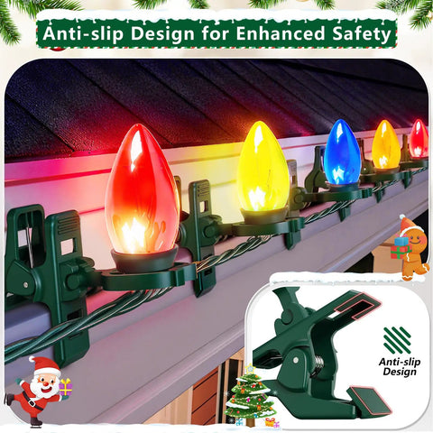Heavy-Duty C7 C9 Christmas Light Spring Clips 100 Pack Universal Gutter Roof Clips 180-Degree Adjustable Quick Snap Hangers
