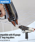 Top Tier 16 Gauge Galvanized Hog Rings And Half Inch C Ring Staples For Bag Sealing Fence Building Upholstery Work Dog Kennel Setup Drywall Hardware Solid Steel Tacks 18K Bundle Sweet Pick That Gonna Nail Any Rough Job. Image of 16 gauge hog ring pliers in use.
