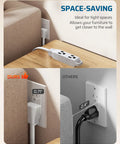 Three Outlet Extension Cord With Flat Plug For Home Or Office, 20 Foot Long 16/3 AWG Grounded Power Cable in use behind couch