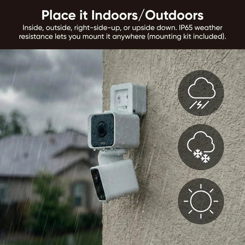 Dual Camera Pan And Tilt Security System For Indoor And Outdoor Use, 2K Ultra Clarity, IP65 Weatherproof, wall-mounted