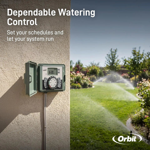 9-Station Outdoor Sprinkler Timer With Indoor And Outdoor Locking Cabinet, No-Fuss Easy Set Logic, Controls Up To 12 Zones