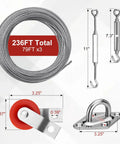 Components of 55Ft Batting Cage Cable Kit For Heavy Duty Baseball And Softball Nets with dimensions and features shown.
