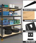 Garage Shelving Unit 40 Inch Wide 20 Inch Deep 59 Inch High 4 Tier Steel Storage Shelves Black with MDF boards in a garage