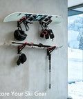 Heavy Duty Metal Snowboard Rack And Ski Wall Mount With Bottom Hooks To Stack Longboards And Skateboards Vertically Takes Zero Floor Space Built Tough For The Daily Shred with snowboard, skis, and gear.