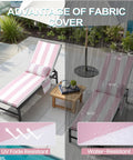 Two Piece Chaise Lounge Cushion Set With Head Pillow And Side Pockets, Water Repellent And Weather Resistant, Pink Stripe on patio