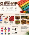Kick Up Your Craft Game With This No Sweat Wood Stain Powder Yielding Five Vivid Hues Fast Dry Formula And Simple Indoor Outdoor Coverage For A Crisp Professional Finish displayed on a vibrant color chart.