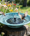 12.3 Inch Solar Fountain Bird Bath For Outdoors Metal Bird Bath Fountain For Garden And Patio Decor Blue No Wiring Needed Solar Powered Bubbling Water Feature For Birds in garden
