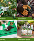 Heavy Duty 9 Piece Garden Tool Set With Floral Organizer Tote Rust Proof Hand Tools Thickened Repotting Mat kit