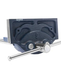 Rapid Action 9 Inch Woodworking Vise With Thirteen And A Half Inch Jaw Opening, front view showing cast iron body and handle