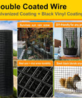 Heavy Duty 17 Gauge Black Vinyl Coated Hardware Cloth 1x48x100Ft in a roll, showing durability for poultry and garden use.