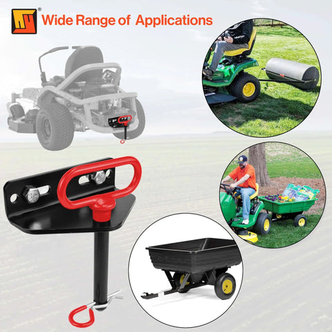 Two Pack Five Eighth Inch By Four And One Half Inch Steel Hitch Pins With Four Three Inch R Clips Clevis Pin Hitch With Rubber Coated Handle In Red Color For Secure Towing And Easy Quick Release on lawn equipment