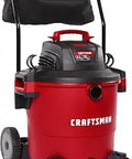 Heavy Duty 20 Gallon 6.5 Peak HP Wet Dry Vacuum With Cart System featuring red body and wheels for garage and workshop cleanup