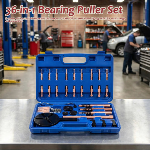 Badass 36 In 1 Bearing Puller Kit With Adjustable Jaw Heads For Blind Hole And Gear Removal To Make Stubborn Shaft Tasks A Total Piece of Cake For Car Guys And DIY Home Mechanics Needing Reliability And Easy Grip For Tough Everyday Jobs Now, blue case open