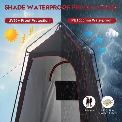 Shade WaterProof Privacy Roof on Camping Shower Tent For Privacy On The Go, Spacious 63 Inch Square Shower And Changing Shelter With Floor