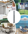 Rotating Washing Line Cover With Waterproof Zip Closure For All Season Outdoor Use, shown in various settings.