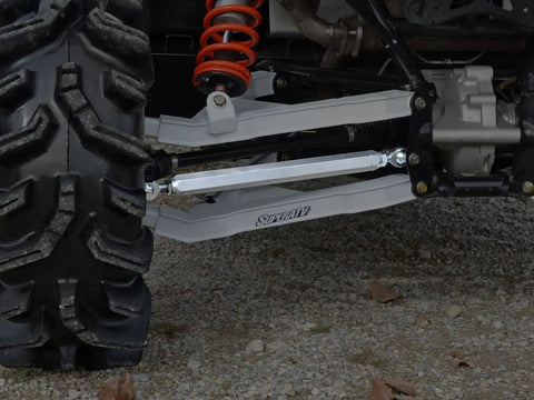 Heavy Duty Aluminum Rear Radius Arms For Can Am Maverick DPS X MR X RS Max 2013 And Up Hex Design For Strength To Weight Ratio Polished Finish Easy Fitment Upgrade For Rugged Off Road Adventures installed on rear suspension