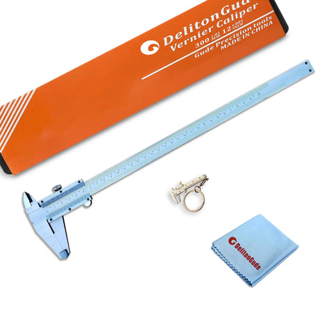 Pro Grade 12 Inch Vernier Caliper Stainless Steel Measuring Tool with accessories and packaging