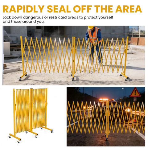 Heavy Duty Expandable Metal Barricade With Smooth Rolling Casters And One Eighty Degree Swivel Action for site safety and crowd control.