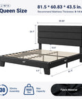 Queen Platform Bed Frame Built From Heavy Duty Metal And Solid Wood Features A Padded Upholstered Headboard For Quiet Nights Rock Solid Structure Handles Eight Hundred Pounds Protects Floors With Rubber Feet Built Tough For Casual Weekend Kickbacks dimensions and fabric details.