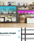 Beefy 3 Tier Adjustable Heavy Duty Metal Shelving Unit With Wire Storage Rack For Garage Pantry Or Workshop Sturdy Steel Shelves That Max Out Your Space Easy Assembly Flexible Tier Heights, 3-tier black wire shelving in pantry and adjustable height detail