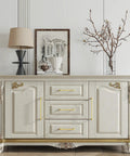 Gold 5 Inch Square Cabinet Handles 6 Pack Zinc Alloy Drawer Pulls on modern dresser in elegant room setting
