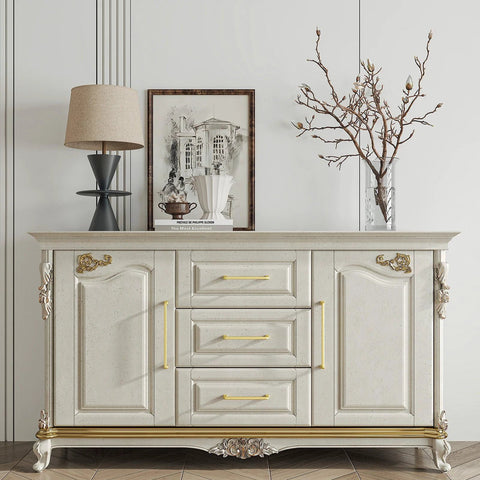 Gold 5 Inch Square Cabinet Handles 6 Pack Zinc Alloy Drawer Pulls on modern dresser in elegant room setting
