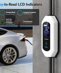 Portable Level 2 EV Charger 40A 240V With 25 Plus 2 Ft Cable NEMA 14 50 Plug LCD Display With App Control Home Indoor Outdoor Charging Station