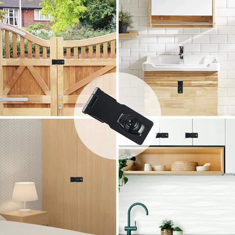 Keyed Hasp Lock 4 Inch Heavy Duty Pack Lock Clasp for Cabinets, Closets, Doors, Barns, Black Zinc Alloy, Brushed Finish