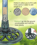 Close-up of Solar Powered Pedestal Bird Bath Fountain With Steel Ground Anchors, Weather Resistant Resin, Antique Green Outdoor Garden Decor For Yard Or Courtyard, Lightweight Yet Sturdy Backyard Water Feature showing base filling and anchoring.