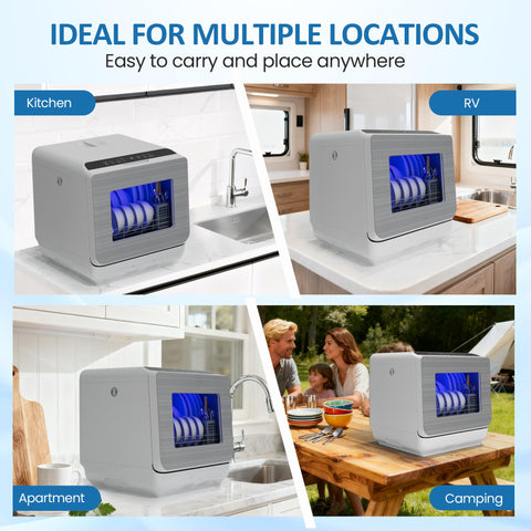 Compact Countertop Dishwasher Packing 152 Oz Water Tank And Six Wash Cycles That Fit 12 Inch Plates No Sweat in kitchen and RV settings.