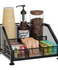 Countertop Coffee Bar Organizer With Tiered Shelves Space Saving K Cup Holder And Pod Storage With Coffee Beans and Syrup