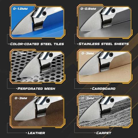Heavy Duty Cordless Metal Shears Cuts Through Iron Like Butter Ripping Steel Fast Pro Grade 133 Ft Lbs Torque cutting through various materials.
