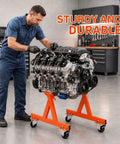 Heavy Duty Rolling LS Engine Stand Cradle Built Like A Tank For Gm Chevy Lsx Swap with engine mounted, sturdy design, and casters.