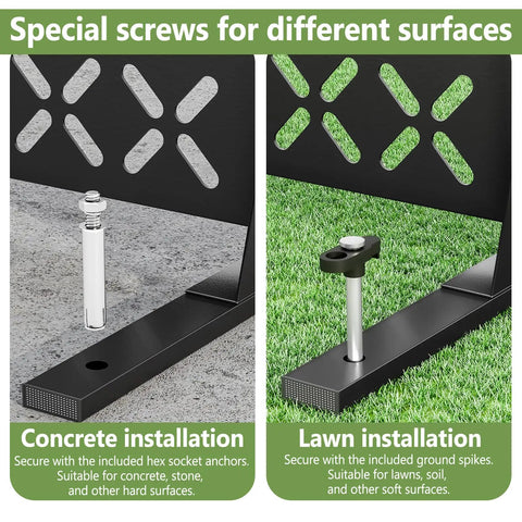 Outdoor Metal Privacy Fence Panels 72 Inches Tall By 46 Inches Wide Freestanding Privacy Screen with Dope X Shaped Design for concrete and lawn installation options