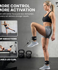 Woman using Premium Ankle Strap for Cable Machines with Ultra Thick 8mm Padding for dope comfort during kickbacks, glute workouts.