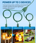 40 Ft Outdoor Extension Cord With 1 To 3 Splitter, 3 Prong Outlets, 16/3 SJTW Weatherproof Wire for patio lights and decor