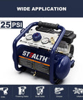 Pro Level 2 Gallon Air Compressor With 3/4 Hp Oil Free Pump And Whisper Quiet Under 60 Db Run Handling 125 Psi, featuring gauges and handle.