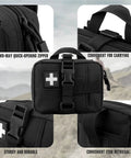 Close-up of Tactical EMT Pouch Upgrade IFAK Tear Away First Aid Kit with black nylon and molle straps, ideal for hiking.