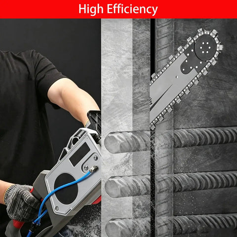 Powerful 5800W 6500W Electric Concrete Saw With Water Fed Dust Suppression cutting through reinforced concrete and rebar.