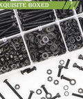 Massive M3 Screw And Nut Assortment Kit with 4mm to 35mm metric bolts, alloy steel, hex sockets, washers, and nuts in storage box