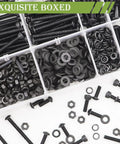 Heavy Duty M4 Screws Kit Featuring 1260 Piece Metric Bolt Assortment With Hex Socket Button And Cap Heads Plus Tough Washers Nuts And Wrenches For Heavy Use Garage And Auto Jobs in a clear storage box.